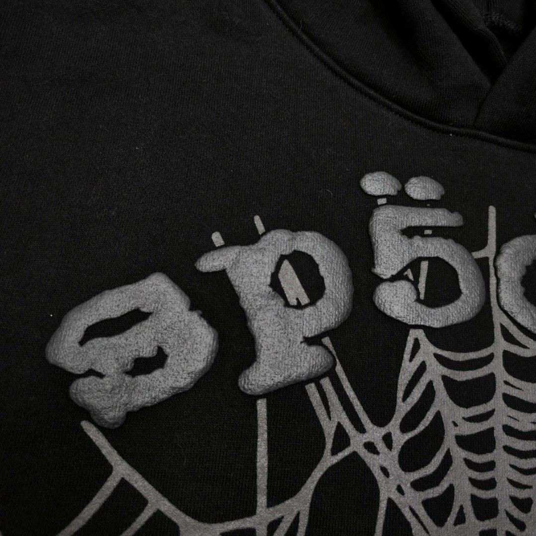 Sp5der 银色Sp5der字母 蜘蛛网套头连帽卫衣 外套 黑色 B0 