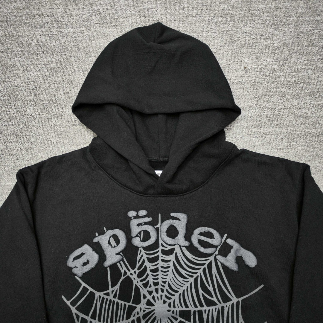 Sp5der 银色Sp5der字母 蜘蛛网套头连帽卫衣 外套 黑色 B0 