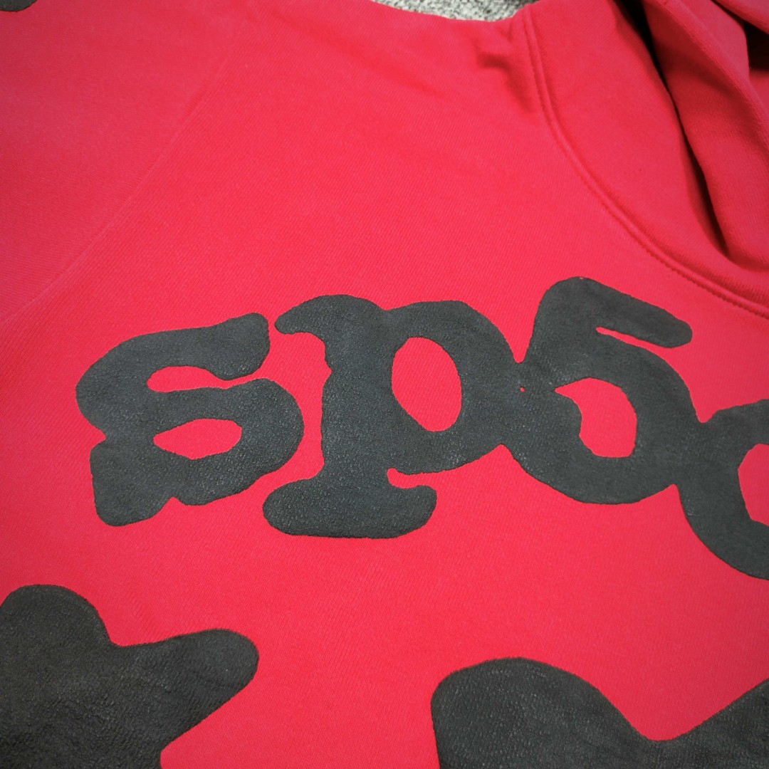 Sp5der 黑色Sp5der字母 星星印花套头连帽卫衣 外套 红色 B0 