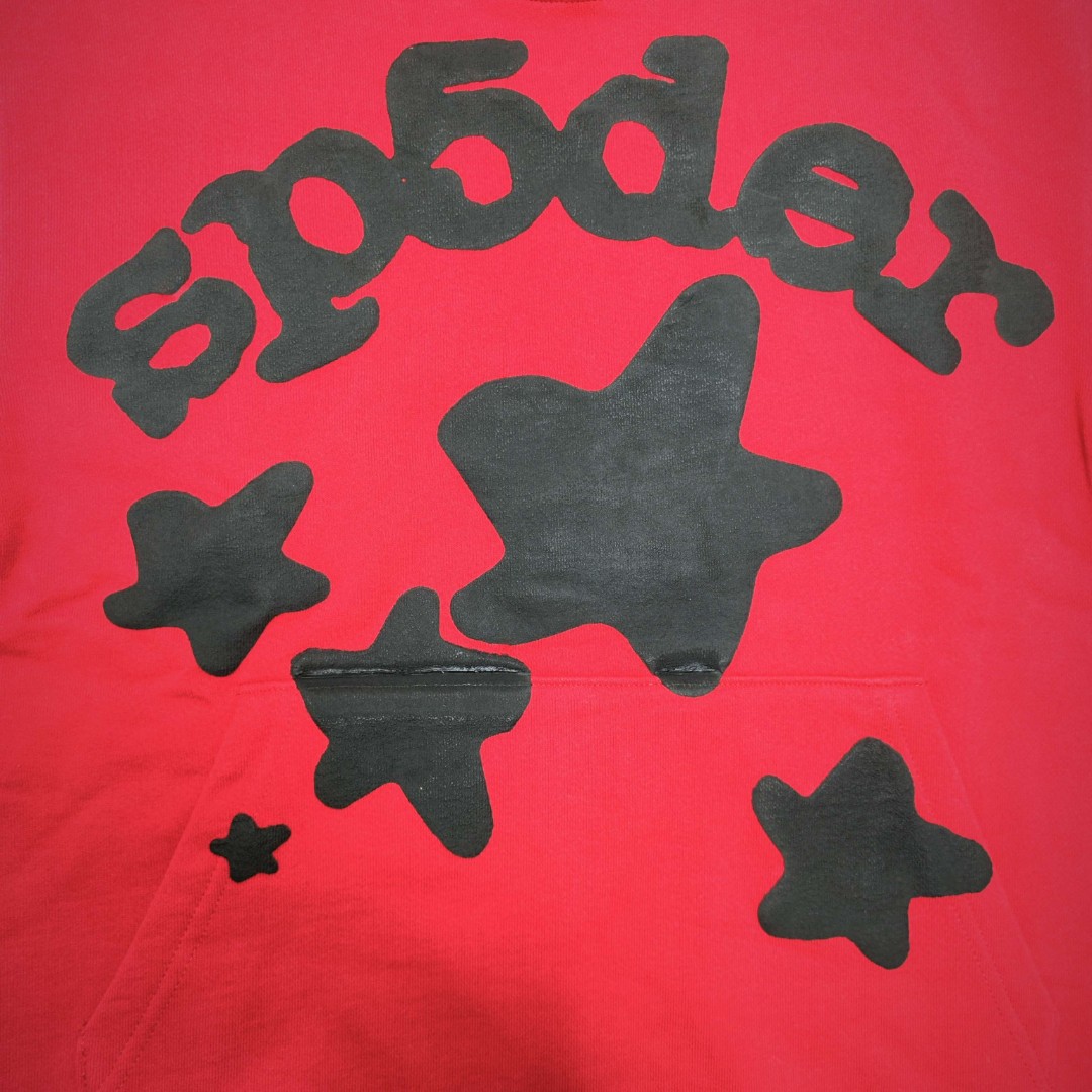 Sp5der 黑色Sp5der字母 星星印花套头连帽卫衣 外套 红色 B0 