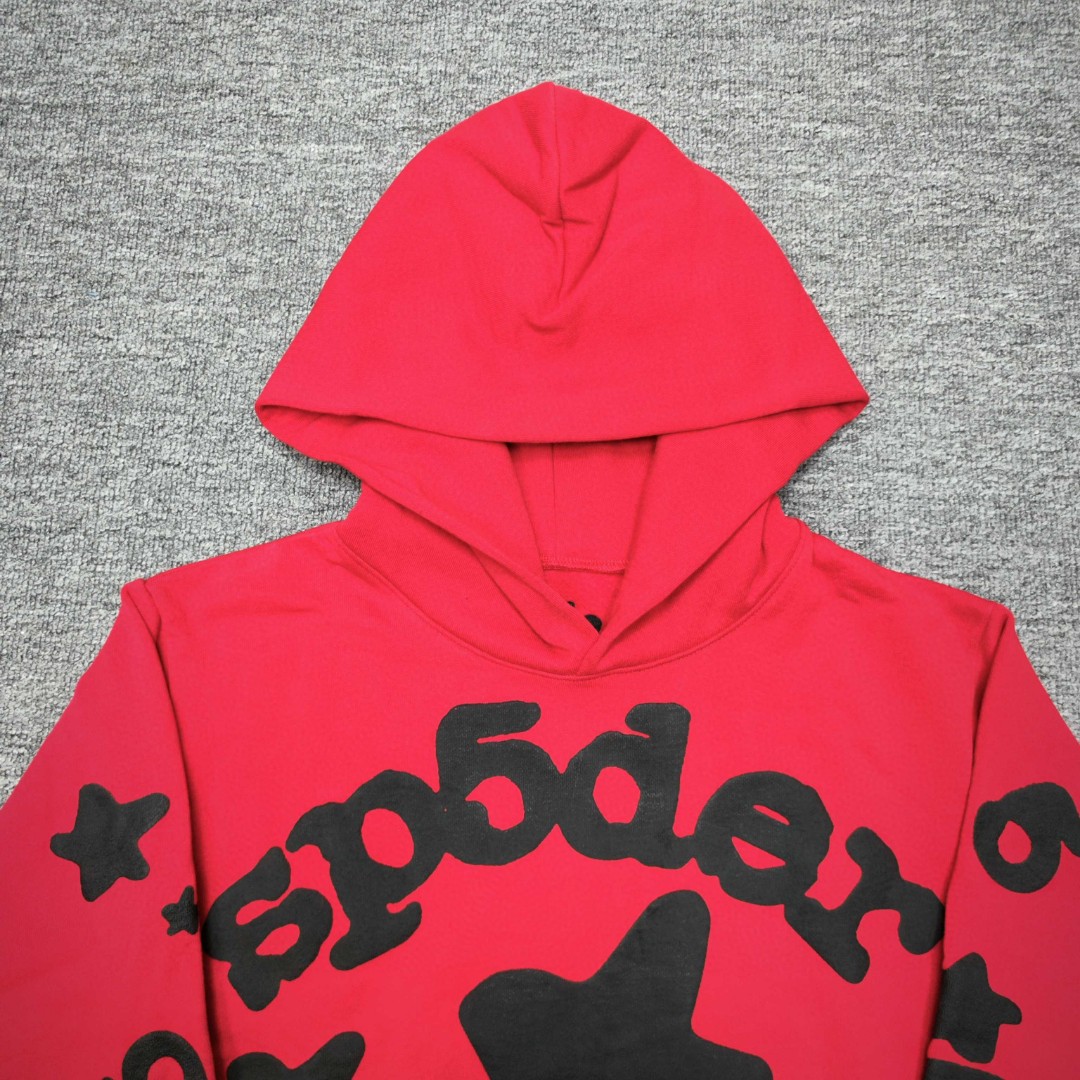 Sp5der 黑色Sp5der字母 星星印花套头连帽卫衣 外套 红色 B0 