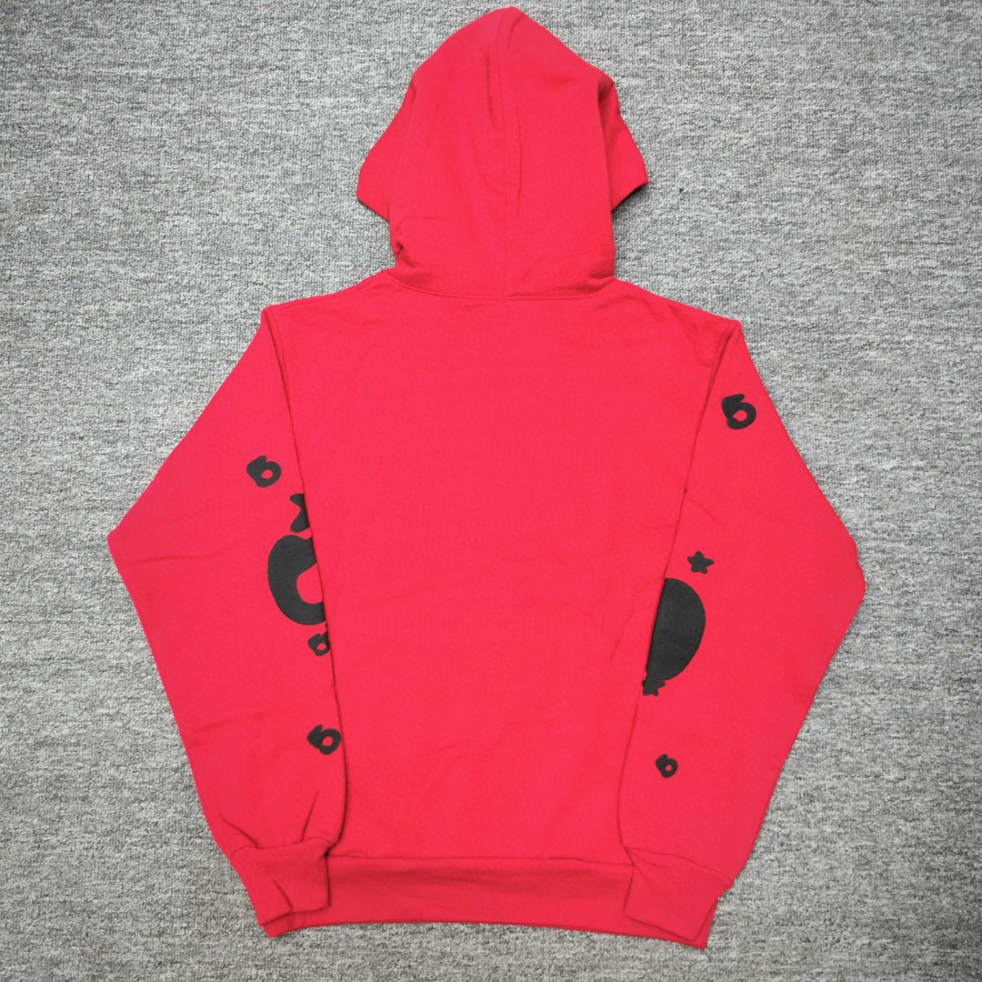 Sp5der 黑色Sp5der字母 星星印花套头连帽卫衣 外套 红色 B0 