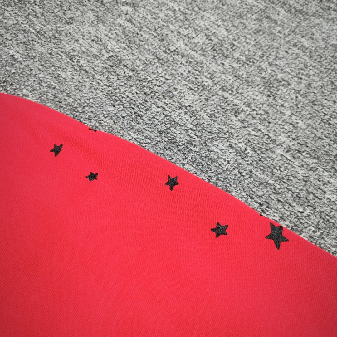 Sp5der 黑色Sp5der字母 星星蜘蛛网套头连帽卫衣 外套 红色 B0 