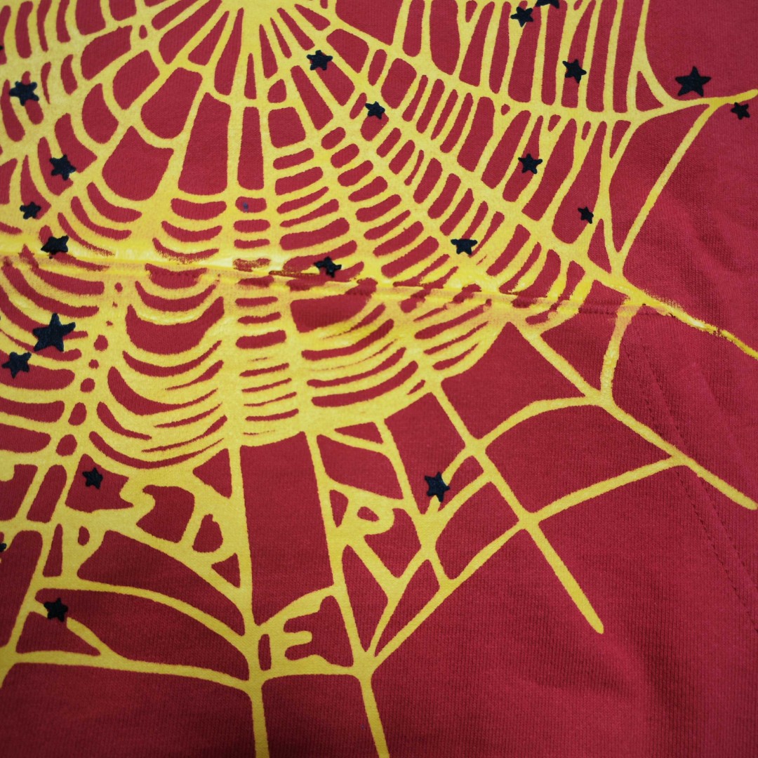 Sp5der 黑色Sp5der字母 星星蜘蛛网套头连帽卫衣 外套 红色 B0 