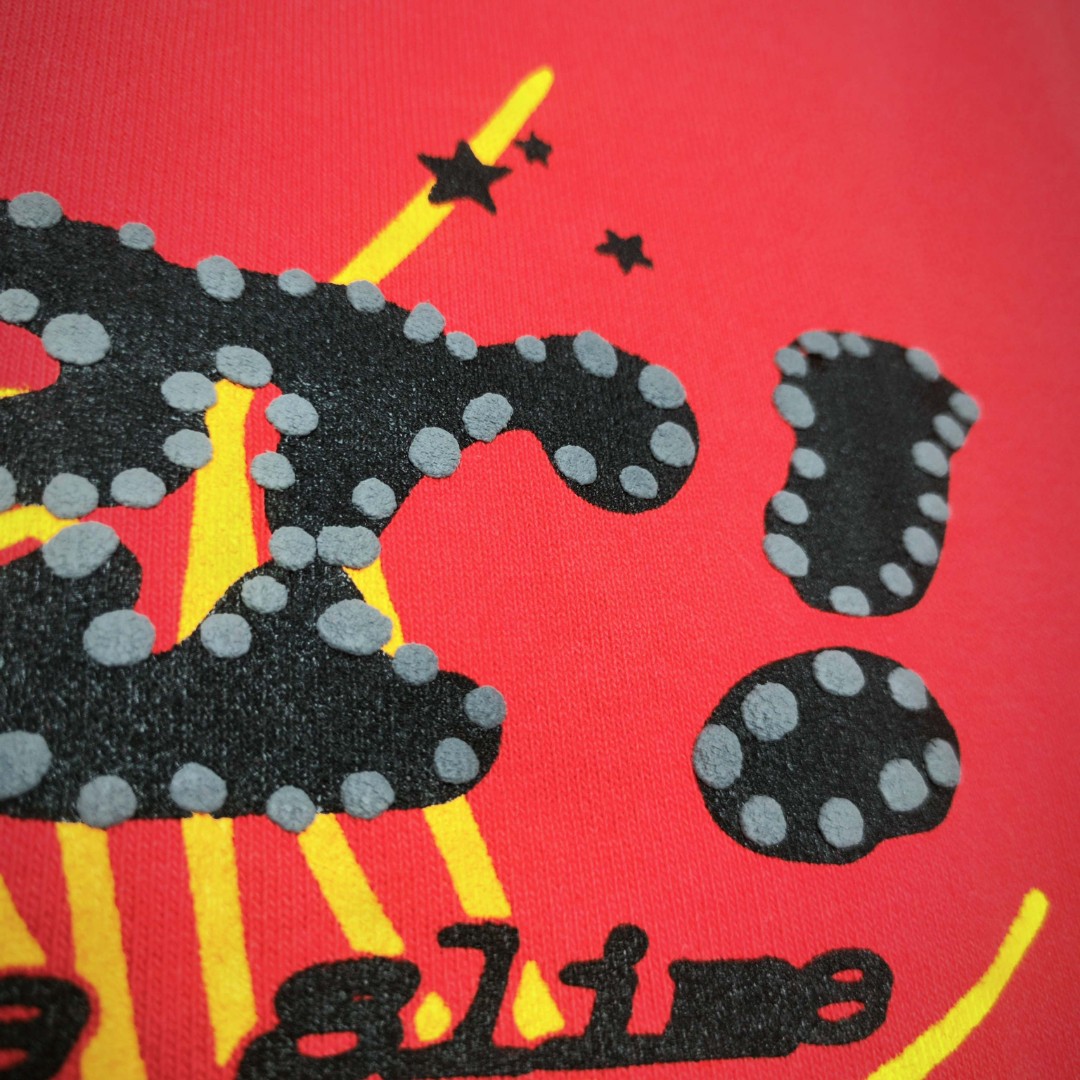 Sp5der 黑色Sp5der字母 星星蜘蛛网套头连帽卫衣 外套 红色 B0 