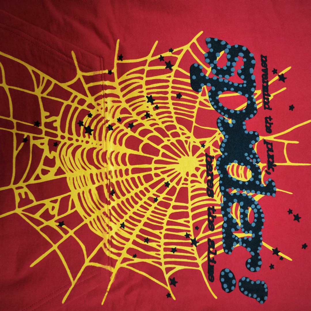 Sp5der 黑色Sp5der字母 星星蜘蛛网套头连帽卫衣 外套 红色 B0 