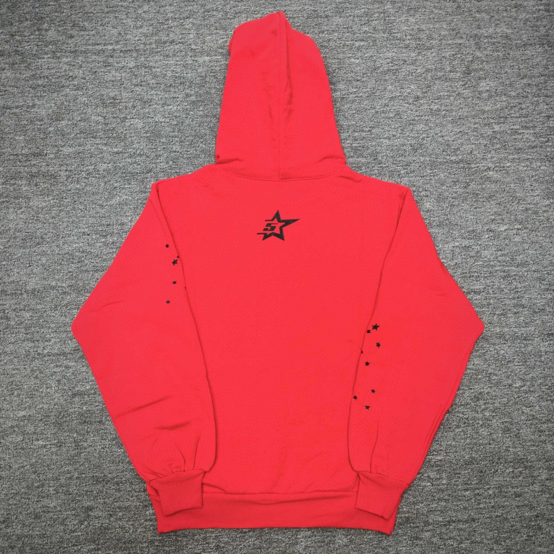 Sp5der 黑色Sp5der字母 星星蜘蛛网套头连帽卫衣 外套 红色 B0 