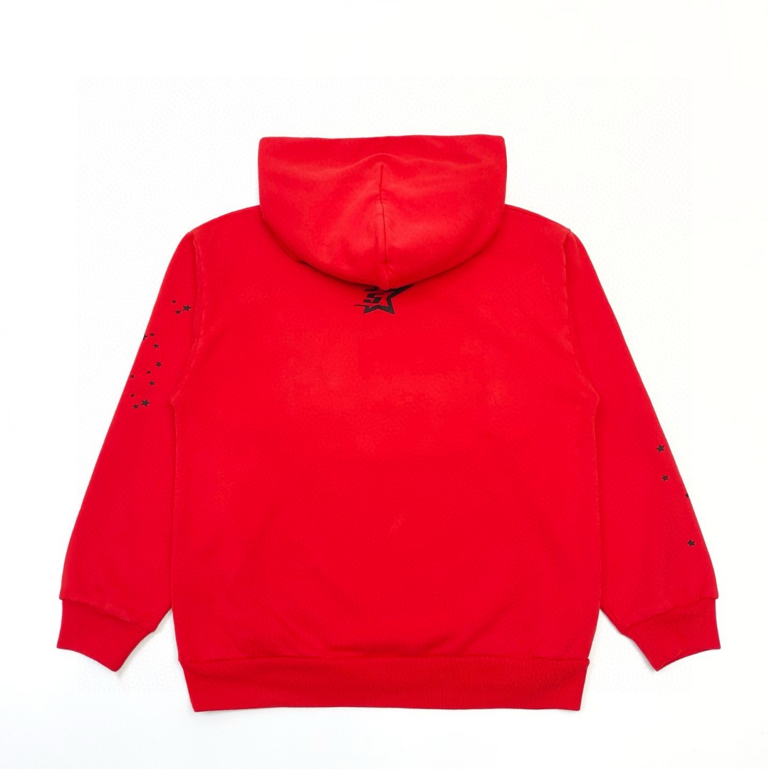 Sp5der 黑色Sp5der字母 星星蜘蛛网套头连帽卫衣 外套 红色 B0 