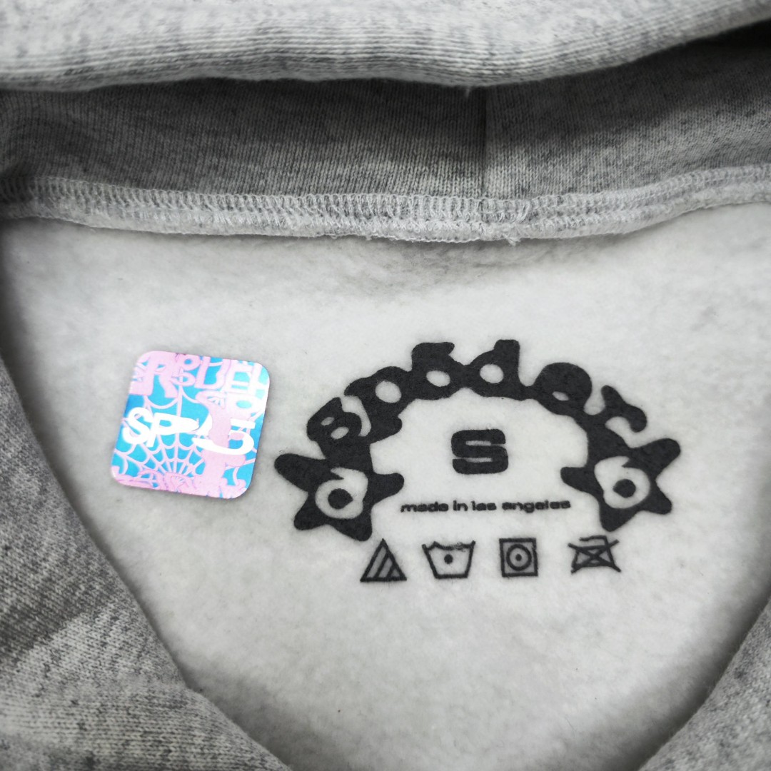 Sp5der 白色Sp5der字母 星星蜘蛛网套头连帽卫衣 外套 浅灰色 B0 