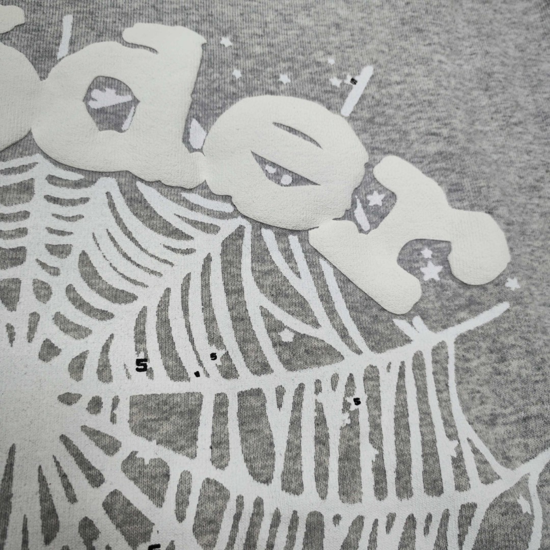 Sp5der 白色Sp5der字母 星星蜘蛛网套头连帽卫衣 外套 浅灰色 B0 