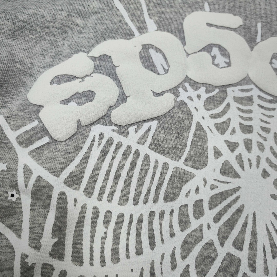 Sp5der 白色Sp5der字母 星星蜘蛛网套头连帽卫衣 外套 浅灰色 B0 