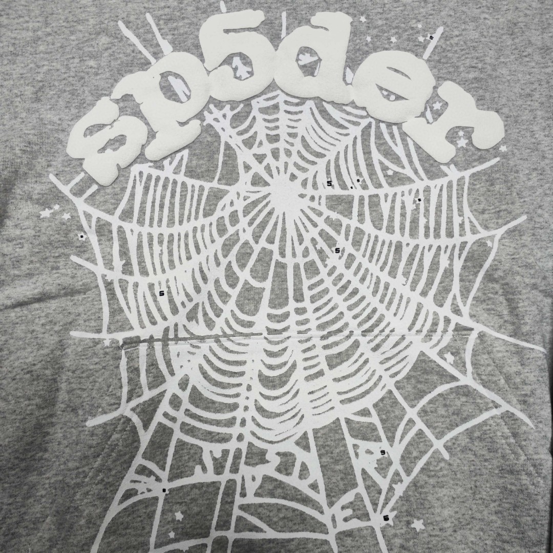 Sp5der 白色Sp5der字母 星星蜘蛛网套头连帽卫衣 外套 浅灰色 B0 