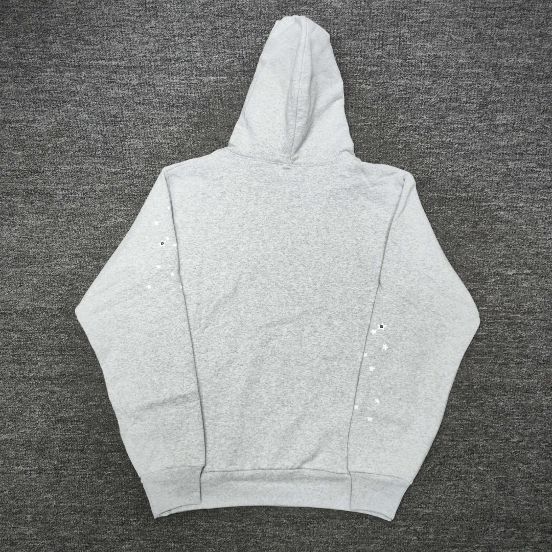 Sp5der 白色Sp5der字母 星星蜘蛛网套头连帽卫衣 外套 浅灰色 B0 