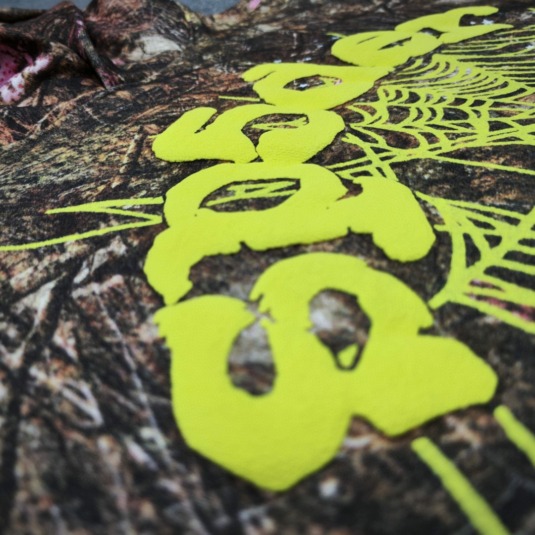 Sp5der 黄色Sp5der字母 星星蜘蛛网套头连帽卫衣 外套 树纹色 B0 