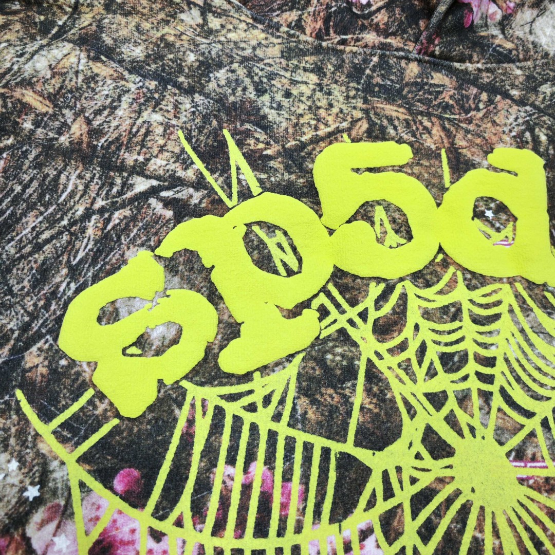 Sp5der 黄色Sp5der字母 星星蜘蛛网套头连帽卫衣 外套 树纹色 B0 