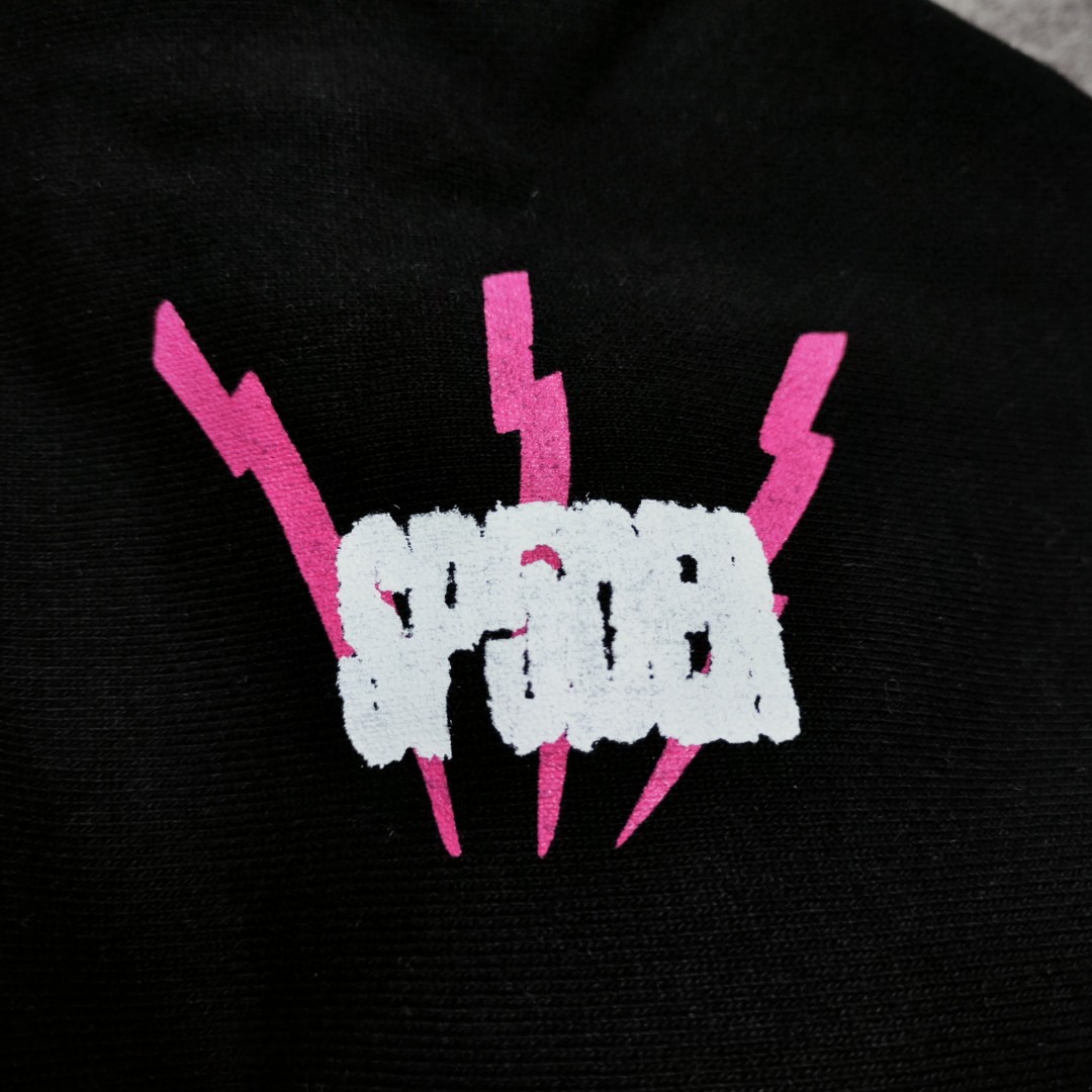 Sp5der 粉色555数字 星星蜘蛛网套头连帽卫衣 外套 黑色 B0 