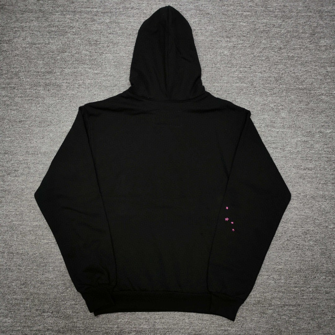 Sp5der 粉色555数字 星星蜘蛛网套头连帽卫衣 外套 黑色 B0 