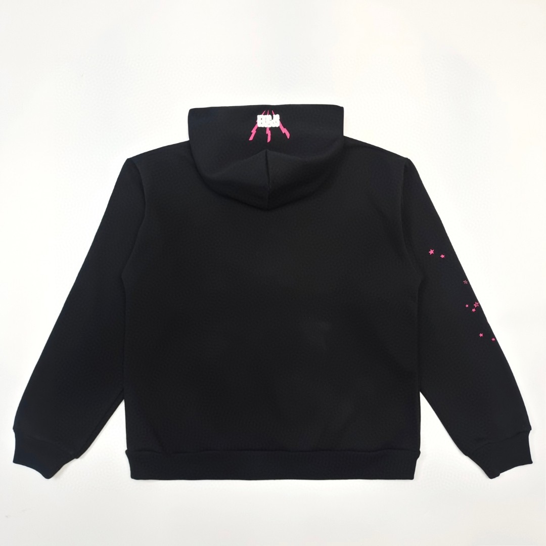 Sp5der 粉色555数字 星星蜘蛛网套头连帽卫衣 外套 黑色 B0 