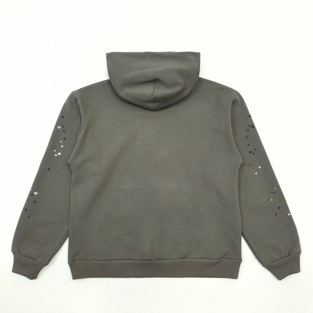 Sp5der 绿色Sp5der字母 星星蜘蛛网套头连帽卫衣 外套 灰色 B0 