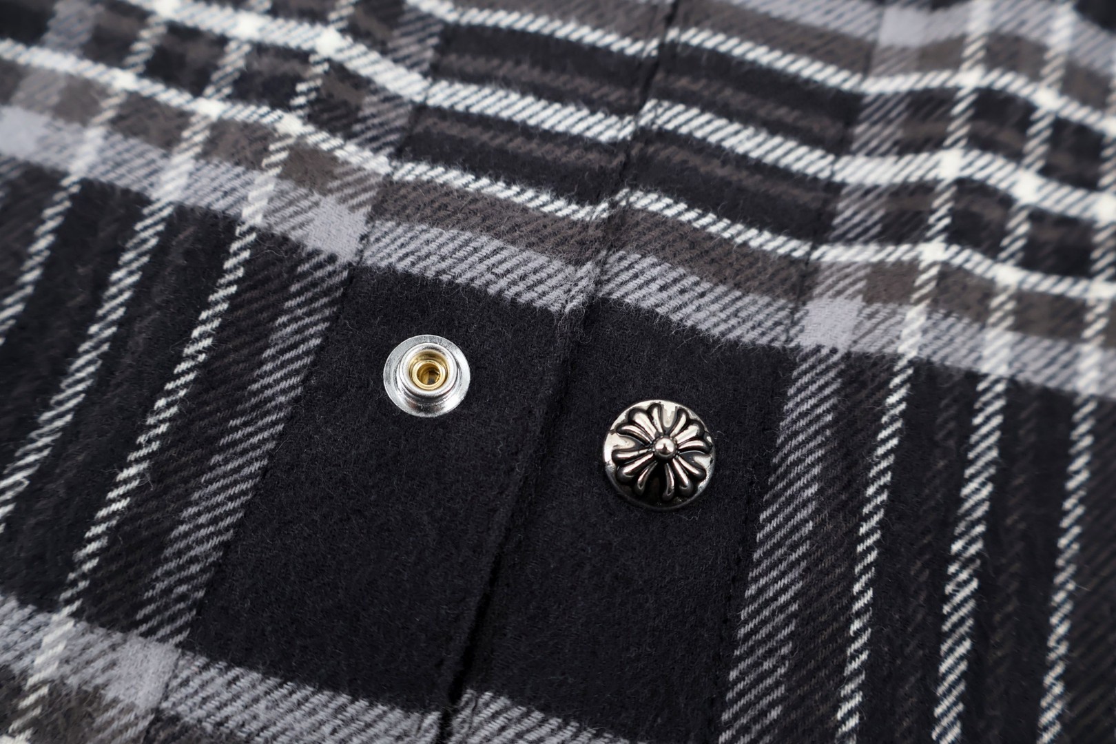 Chrome Hearts 克罗心 法兰绒格纹翻领衬衫 外套 长袖 黑色 B0