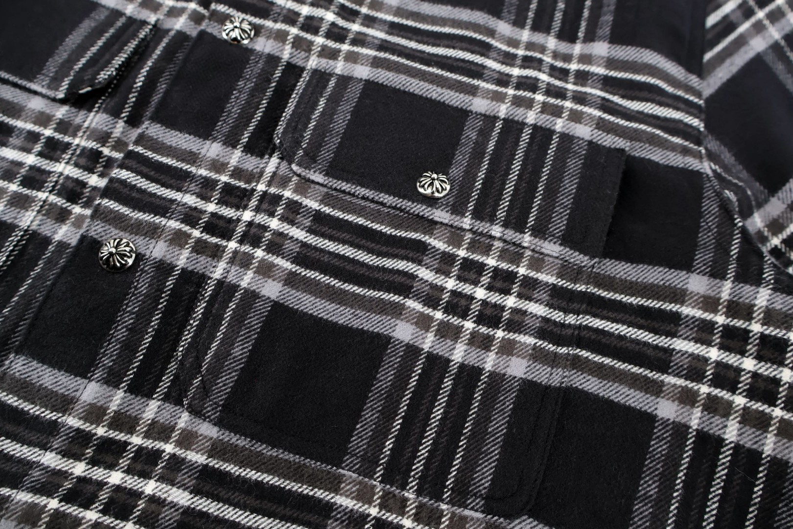 Chrome Hearts 克罗心 法兰绒格纹翻领衬衫 外套 长袖 黑色 B0