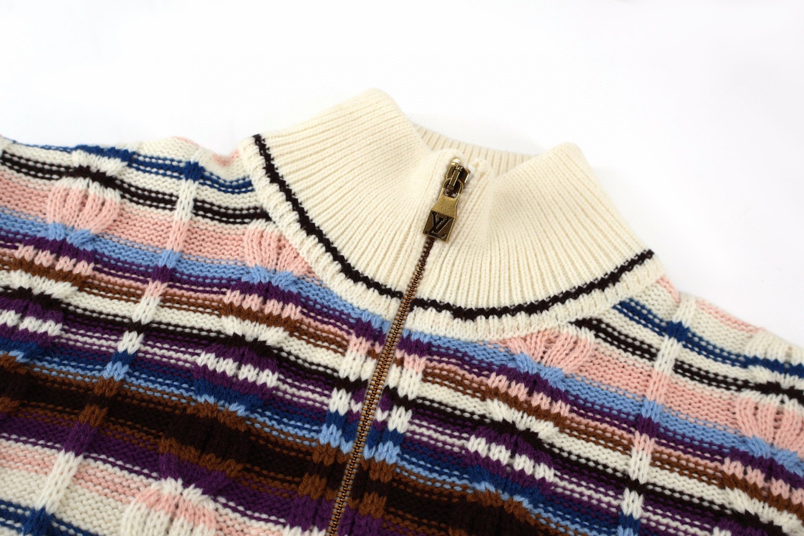 LOUIS VUITTON 路易威登 拼色绞花拉链针织毛衣 开衫 外套 B5 1AJUU5