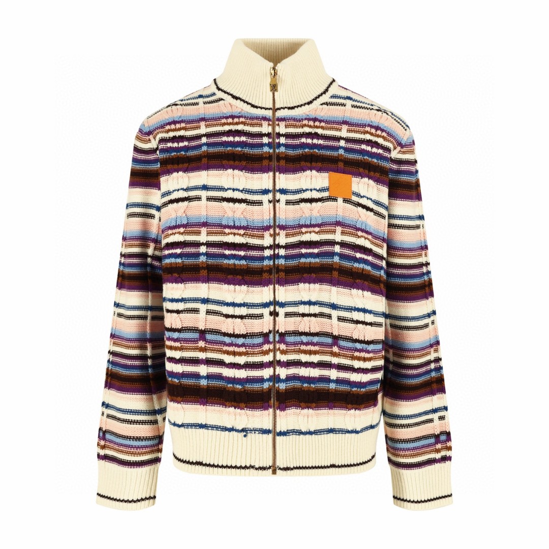 LOUIS VUITTON 路易威登 拼色绞花拉链针织毛衣 开衫 外套 B5 1AJUU5