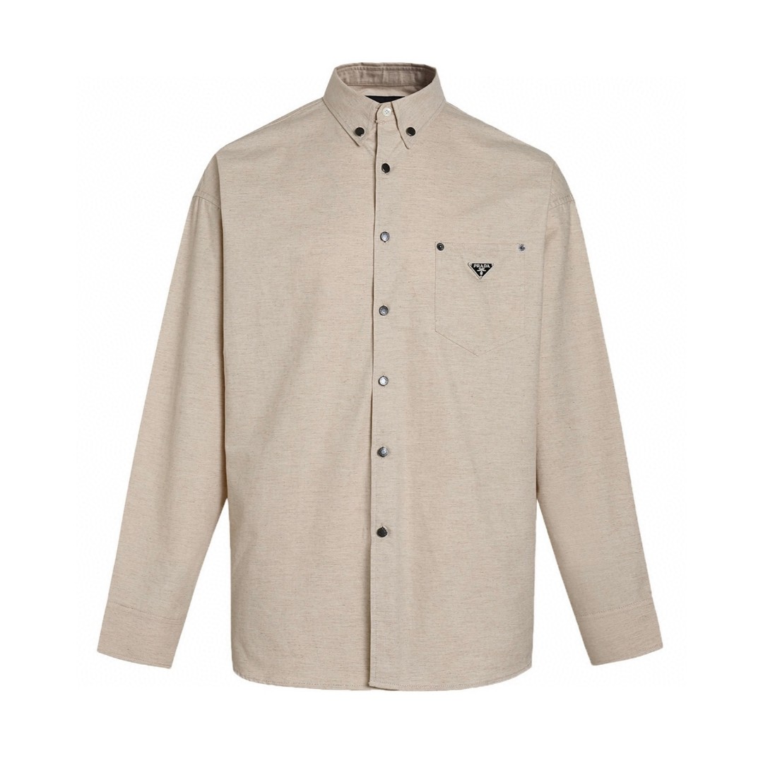PRADA 普拉达 亚麻徽标衬衫 长袖 米色 A5 GEC105-14J2-F0ABR-S-OOO