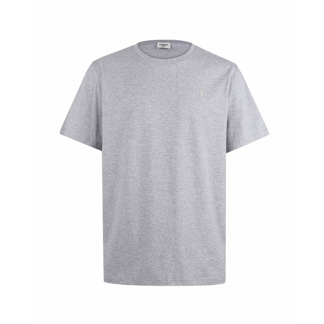 SAINT LAURENT YSL 经典纯色刺绣徽标圆领短袖 T恤 夏款 白色 灰色 黑色