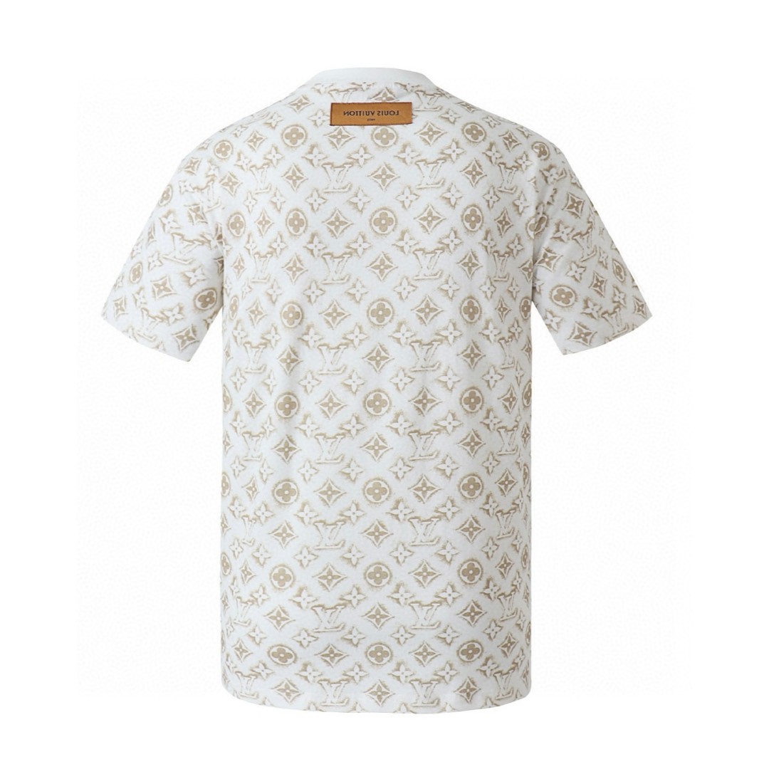 LOUIS VUITTON 路易威登 满印老花logo 套头 圆领 短袖 T 恤 上衣 夏款 米色 1ABJEA