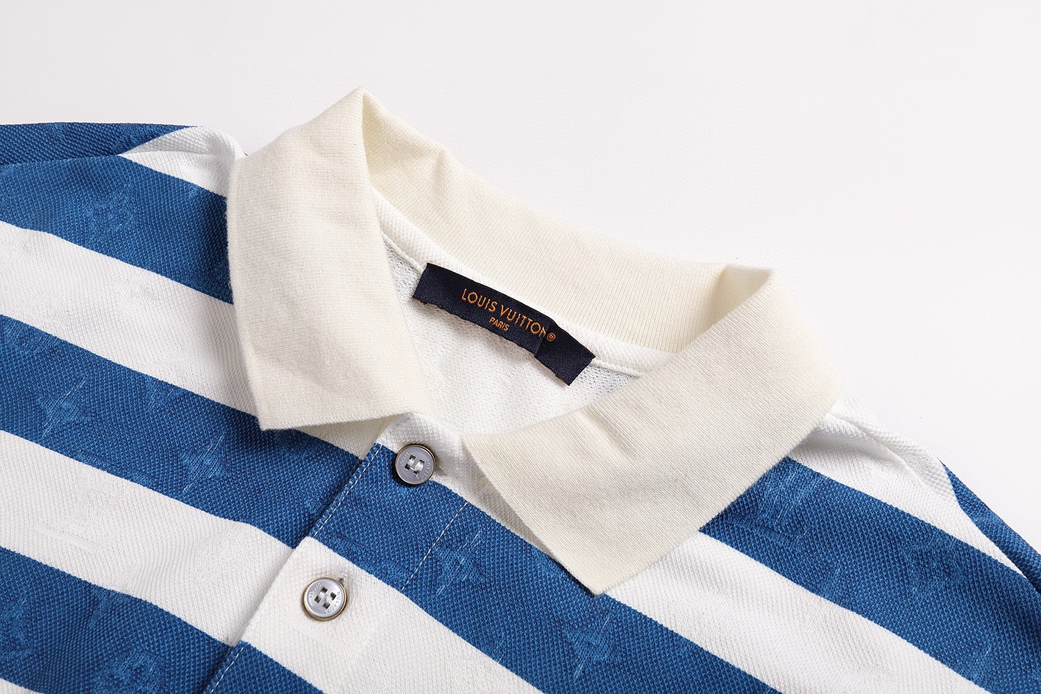 LOUIS VUITTON 路易威登 LV 海军蓝条纹马球polo衫 T恤 短袖 蓝白 A5 1AHWB4