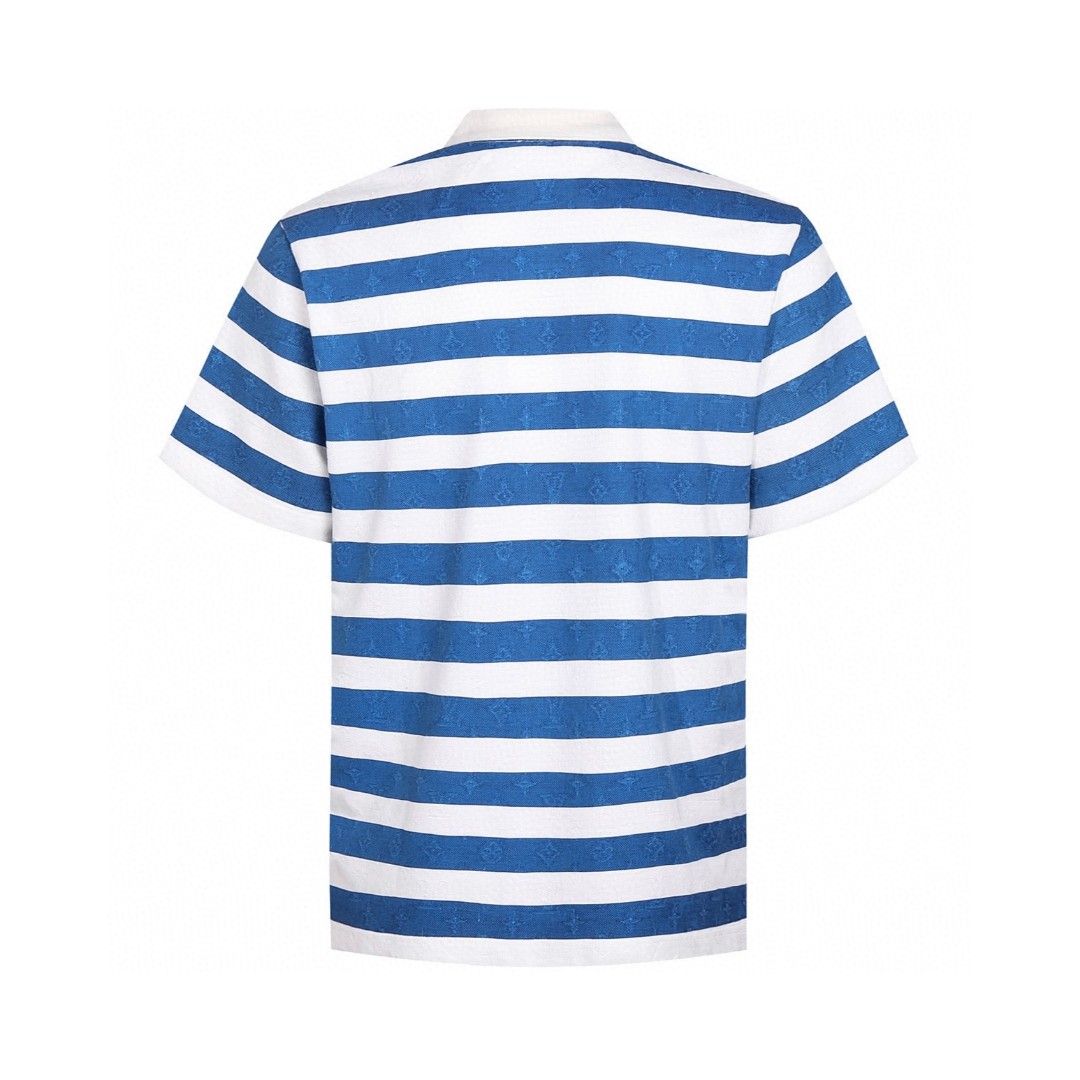 LOUIS VUITTON 路易威登 LV 海军蓝条纹马球polo衫 T恤 短袖 蓝白 A5 1AHWB4