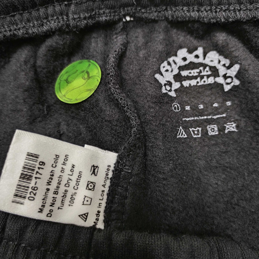 Sp5der 爱心白色Sp5der字母 星星印花 抽绳松紧腰束脚运动裤 休闲裤 长裤 裤子 黑色