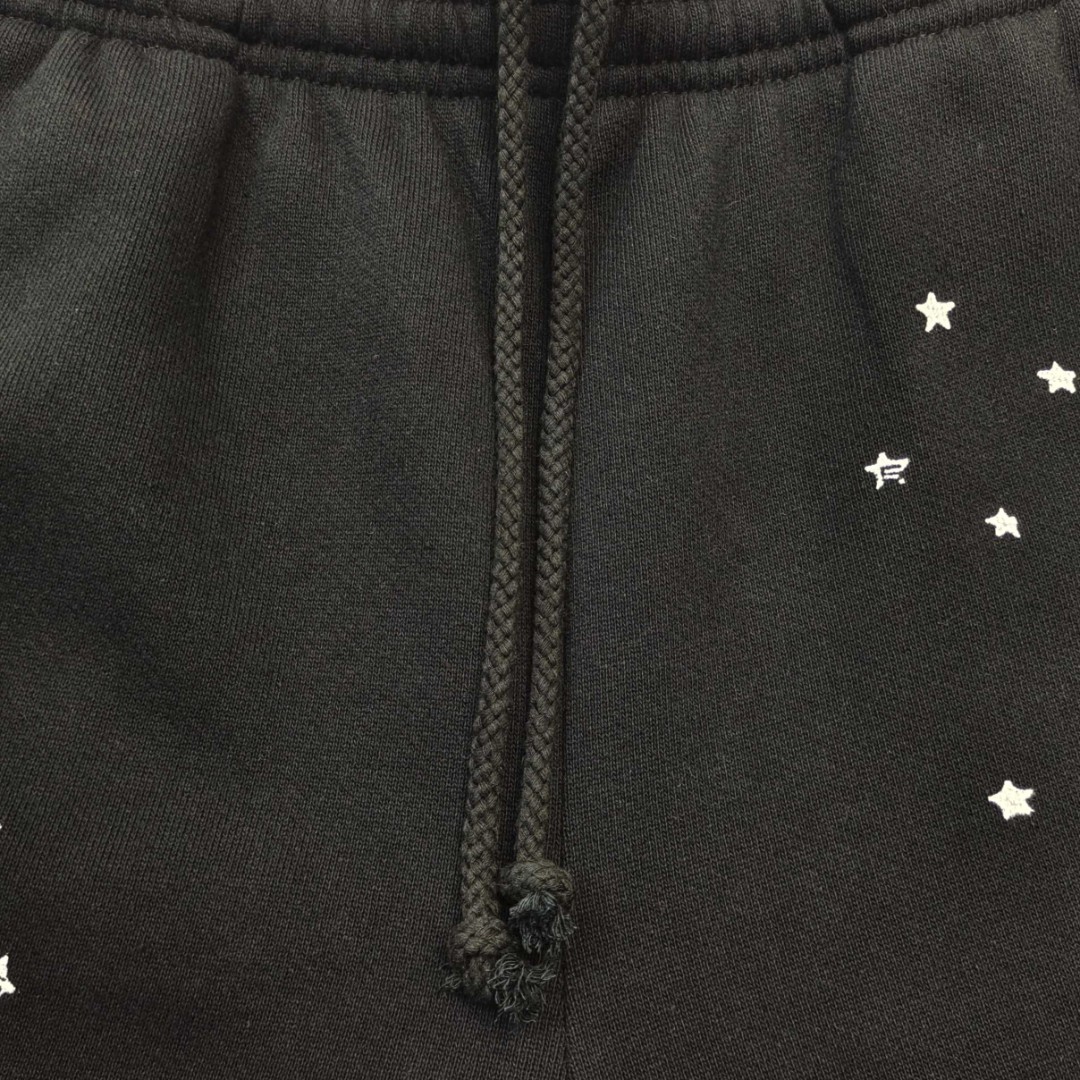 Sp5der 爱心白色Sp5der字母 星星印花 抽绳松紧腰束脚运动裤 休闲裤 长裤 裤子 黑色