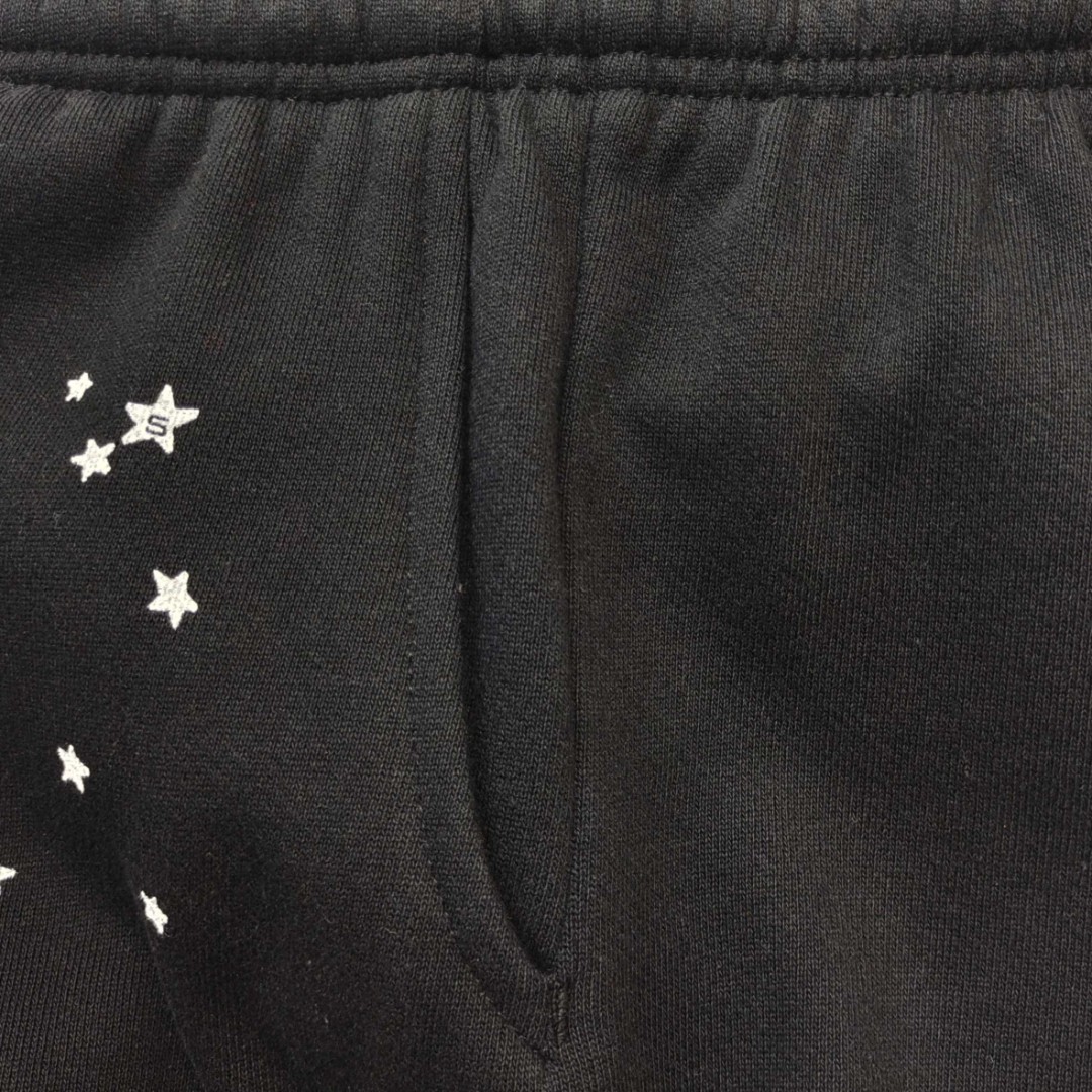 Sp5der 爱心白色Sp5der字母 星星印花 抽绳松紧腰束脚运动裤 休闲裤 长裤 裤子 黑色