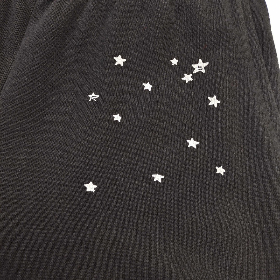 Sp5der 爱心白色Sp5der字母 星星印花 抽绳松紧腰束脚运动裤 休闲裤 长裤 裤子 黑色