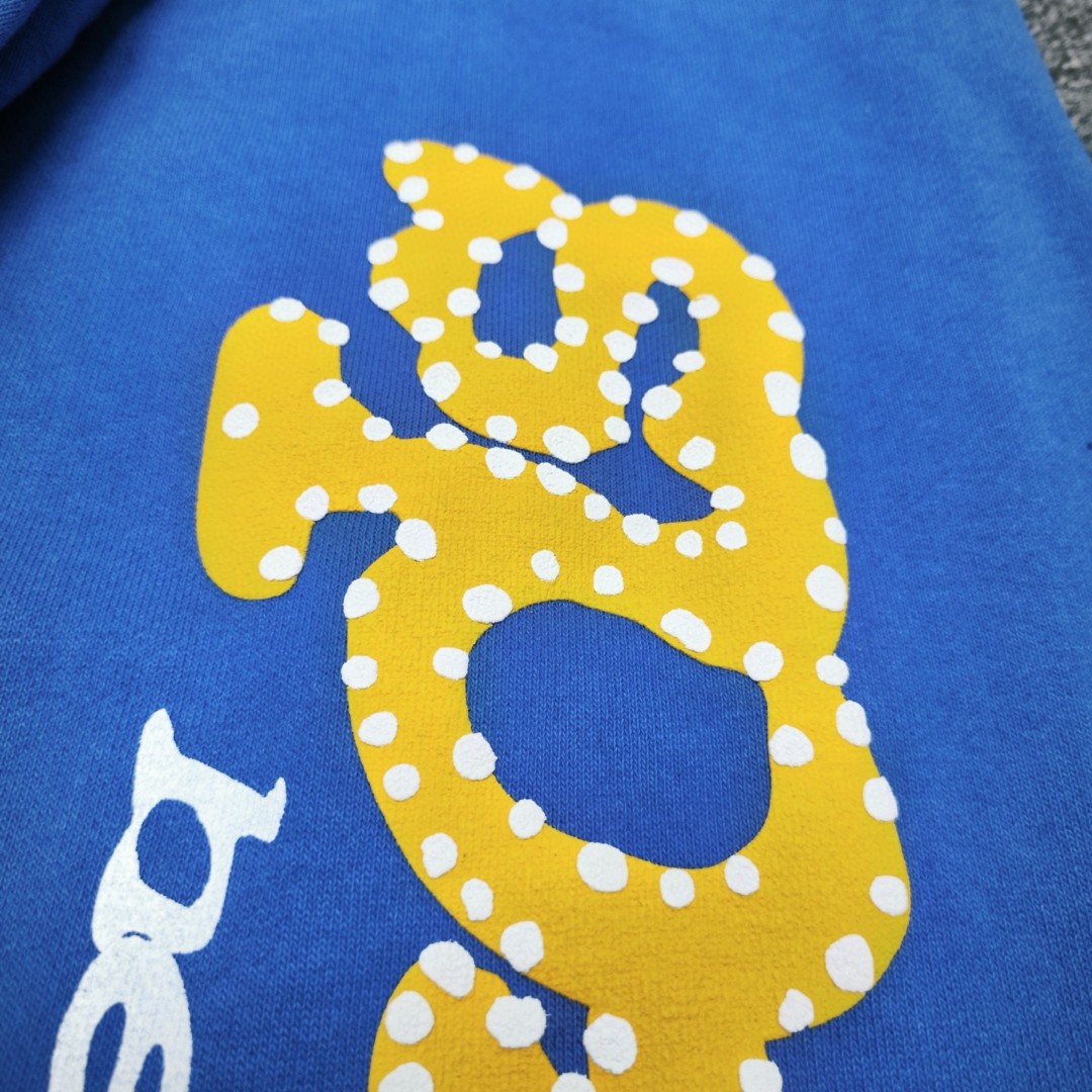 Sp5der 黄色Sp5der字母 星星印花 抽绳松紧腰束脚运动裤 休闲裤 长裤 裤子 蓝色