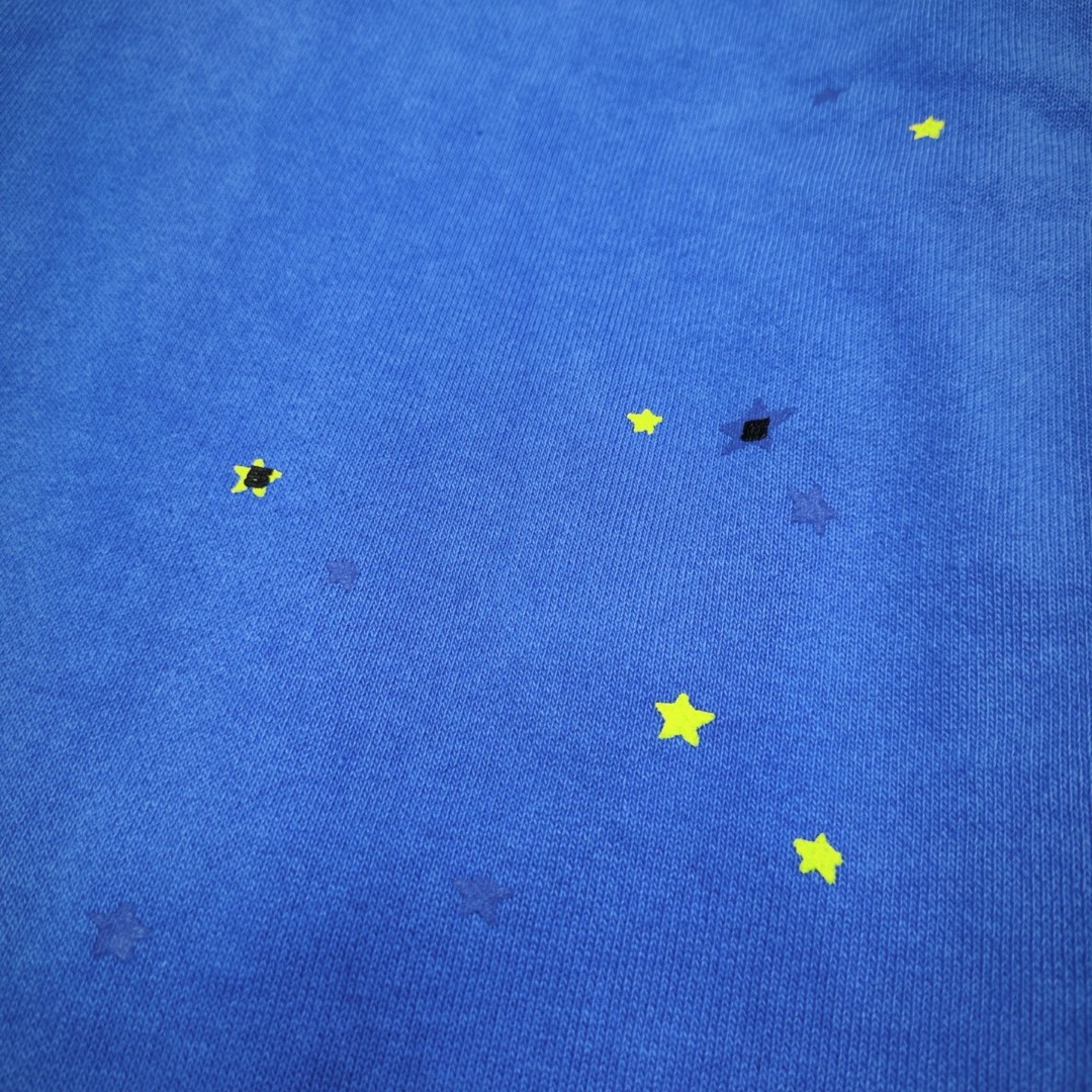 Sp5der 黄色Sp5der字母 星星印花 抽绳松紧腰束脚运动裤 休闲裤 长裤 裤子 蓝色