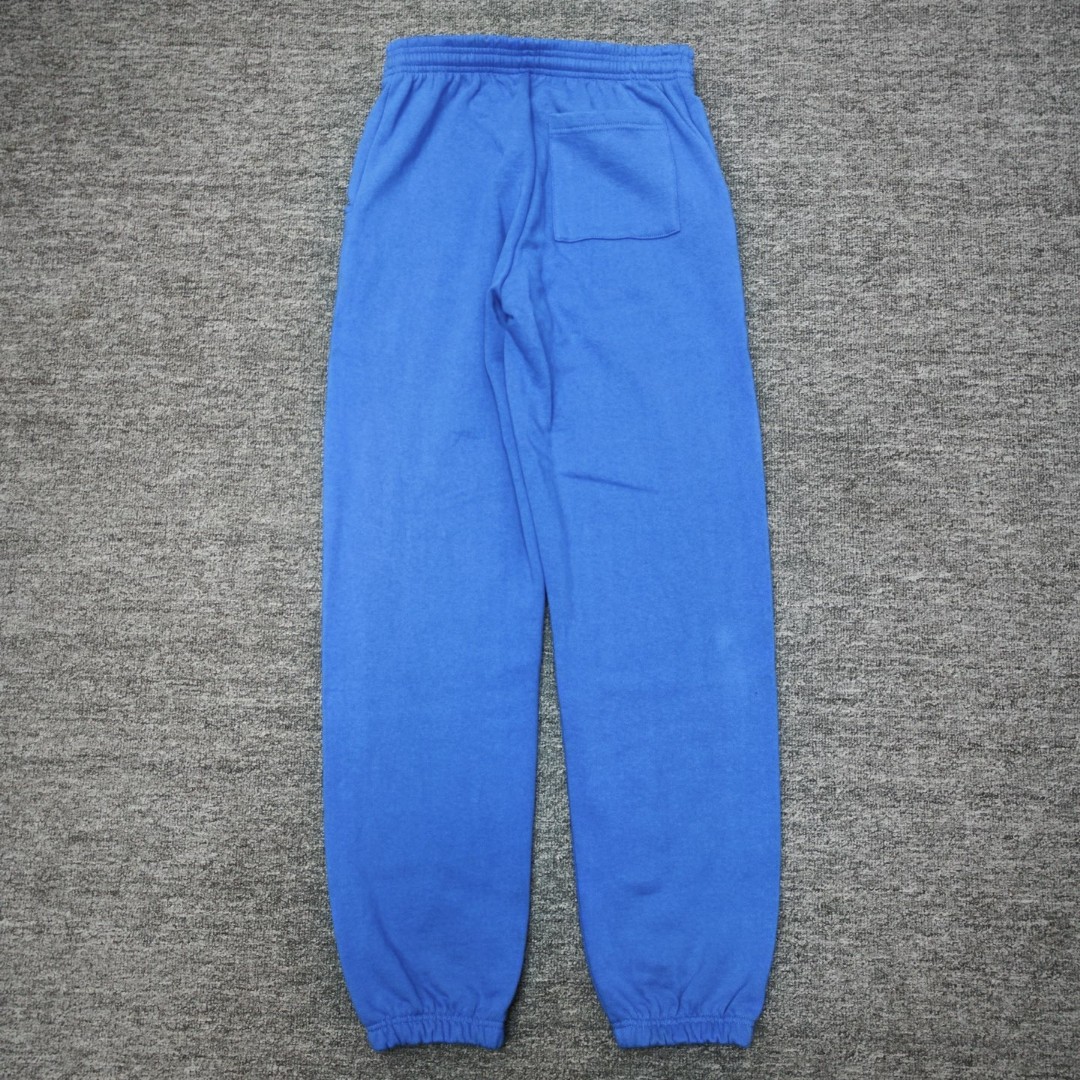 Sp5der 黄色Sp5der字母 星星印花 抽绳松紧腰束脚运动裤 休闲裤 长裤 裤子 蓝色