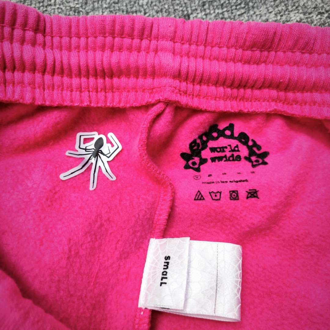 Sp5der 黑色Sp5der字母 星星印花 抽绳松紧腰束脚运动裤 休闲裤 长裤 裤子 玫红色