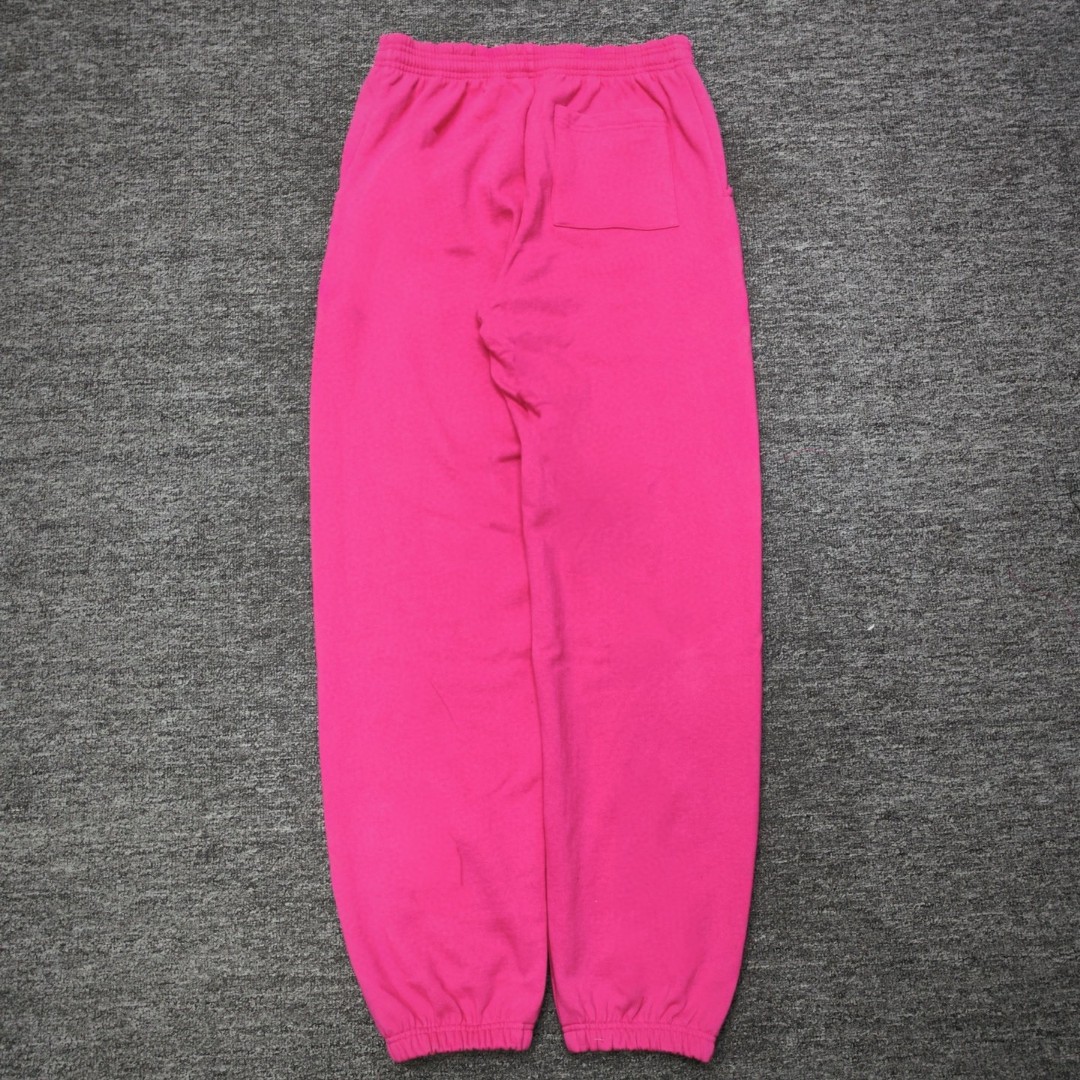 Sp5der 黑色Sp5der字母 星星印花 抽绳松紧腰束脚运动裤 休闲裤 长裤 裤子 玫红色