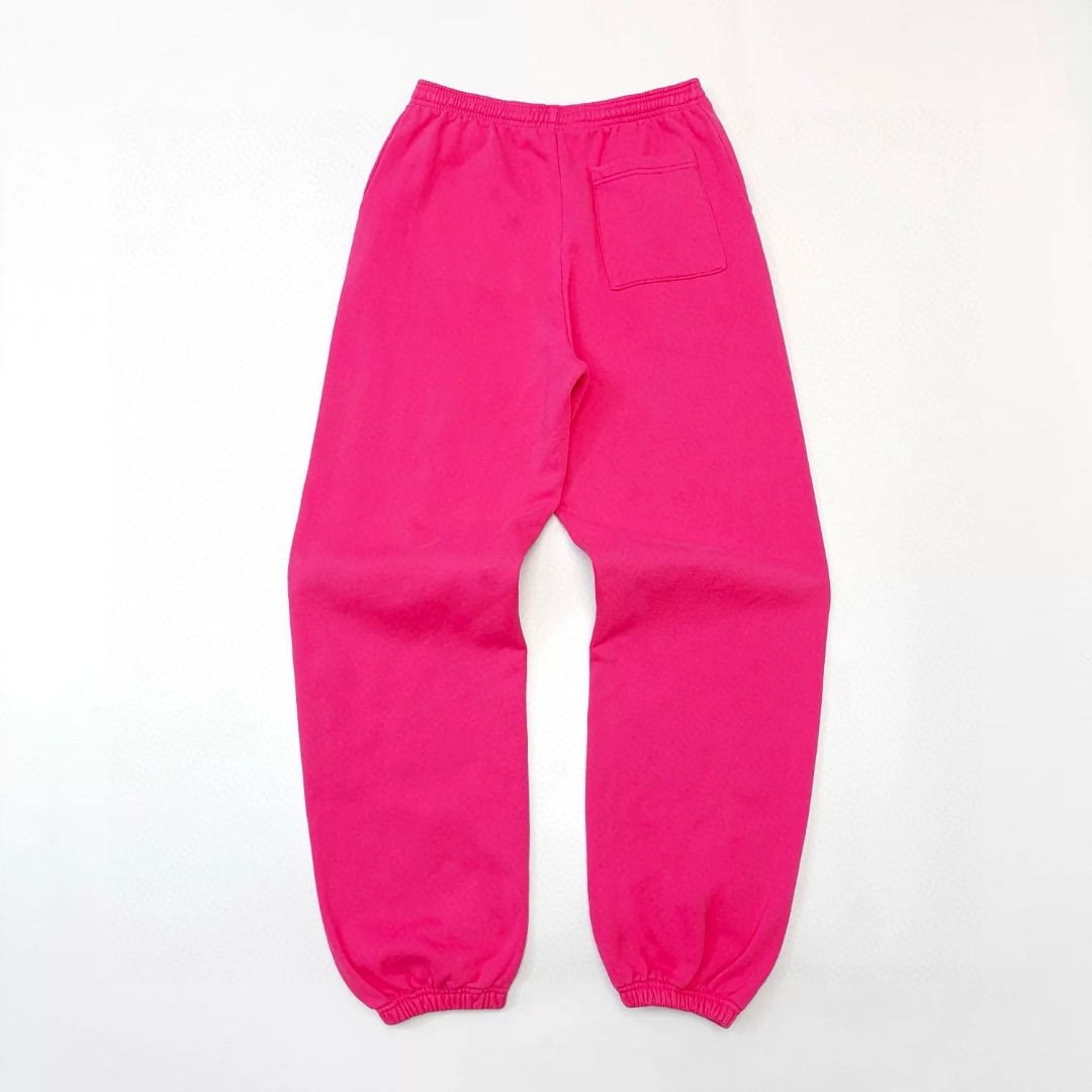 Sp5der 黑色Sp5der字母 星星印花 抽绳松紧腰束脚运动裤 休闲裤 长裤 裤子 玫红色