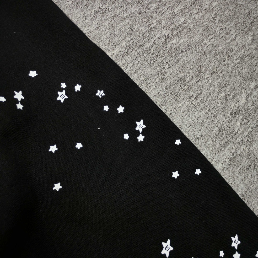 Sp5der 白色Sp5der字母 星星印花 抽绳松紧腰束脚运动裤 休闲裤 长裤 裤子 黑色