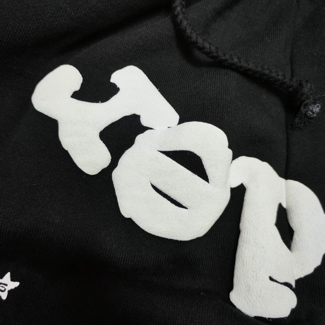 Sp5der 白色Sp5der字母 星星印花 抽绳松紧腰束脚运动裤 休闲裤 长裤 裤子 黑色