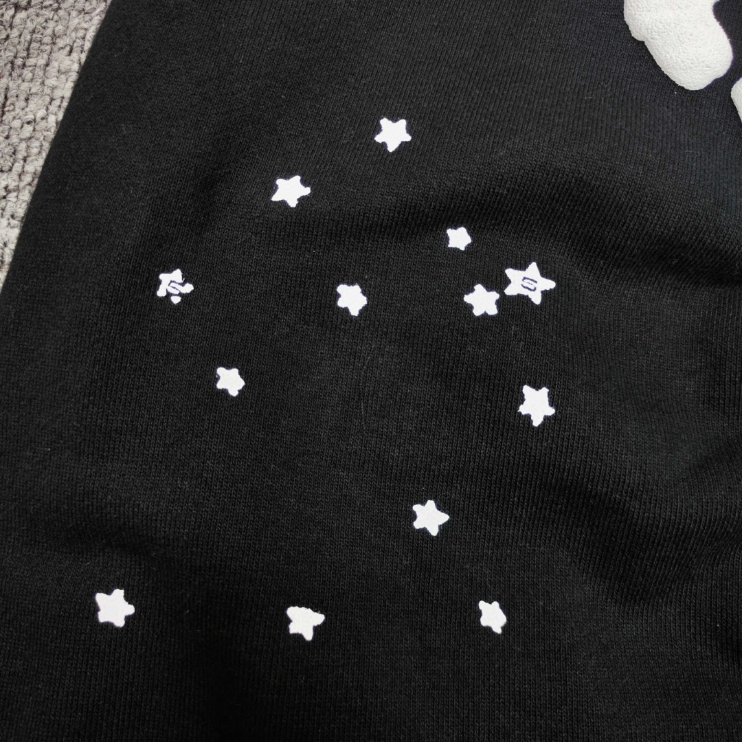 Sp5der 白色Sp5der字母 星星印花 抽绳松紧腰束脚运动裤 休闲裤 长裤 裤子 黑色