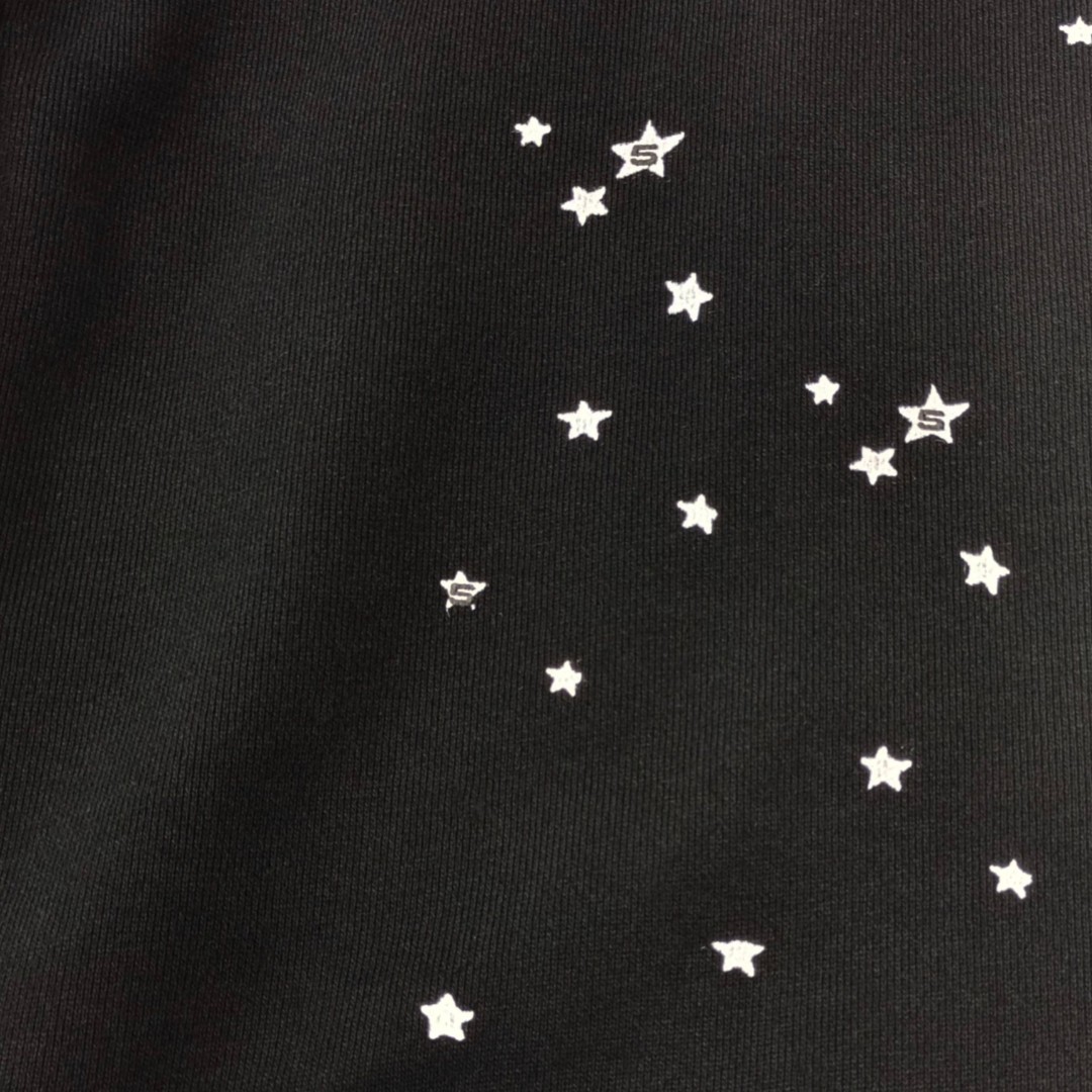 Sp5der 白色Sp5der字母 星星印花 抽绳松紧腰束脚运动裤 休闲裤 长裤 裤子 黑色