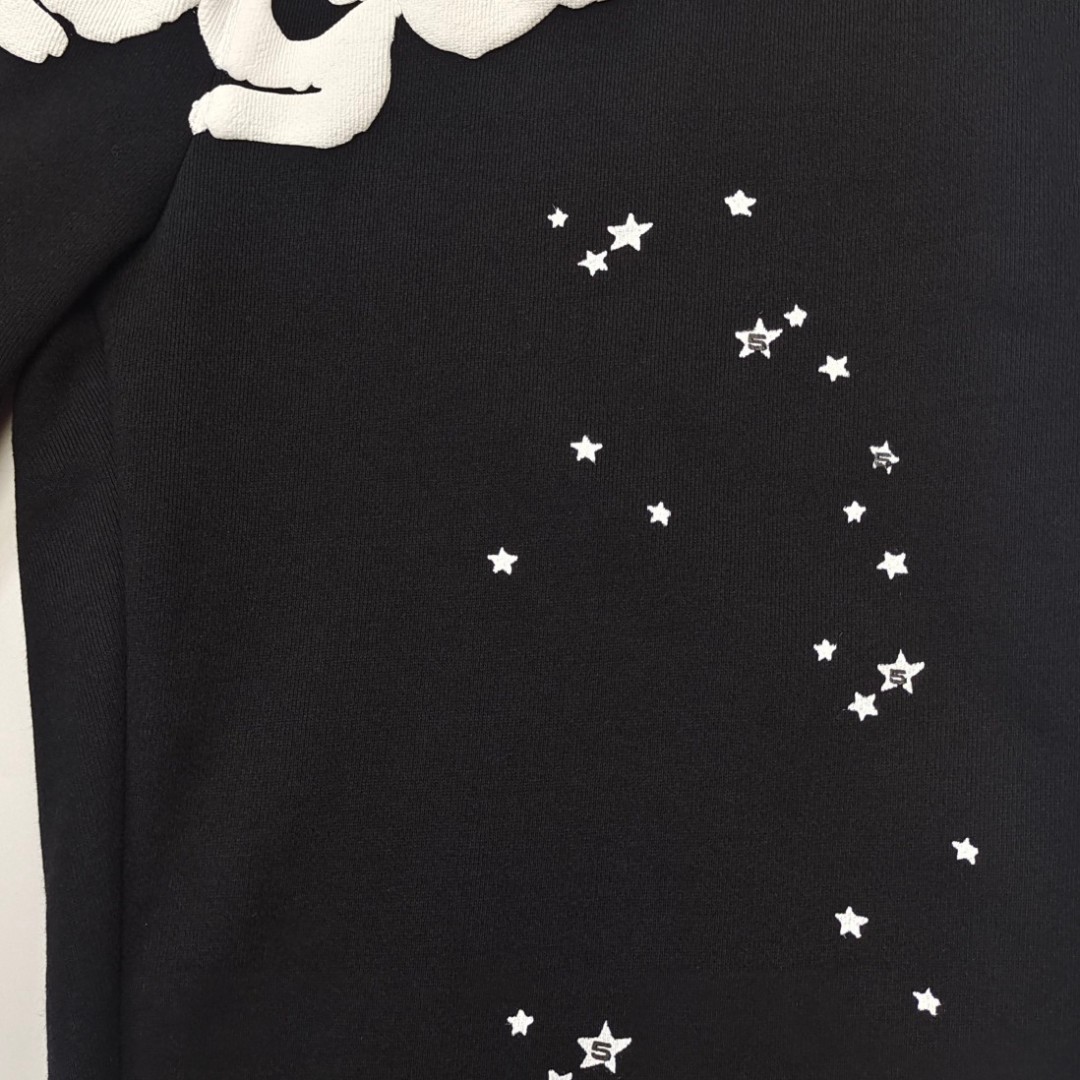 Sp5der 白色Sp5der字母 星星印花 抽绳松紧腰束脚运动裤 休闲裤 长裤 裤子 黑色