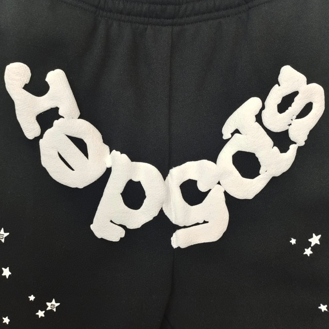 Sp5der 白色Sp5der字母 星星印花 抽绳松紧腰束脚运动裤 休闲裤 长裤 裤子 黑色