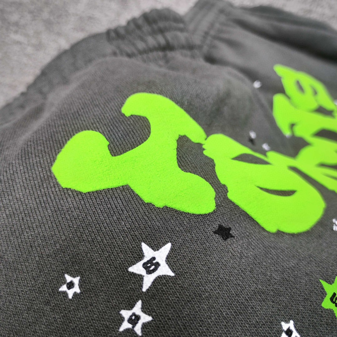 Sp5der 绿色Sp5der字母 星星印花 抽绳松紧腰束脚运动裤 休闲裤 长裤 裤子 灰色