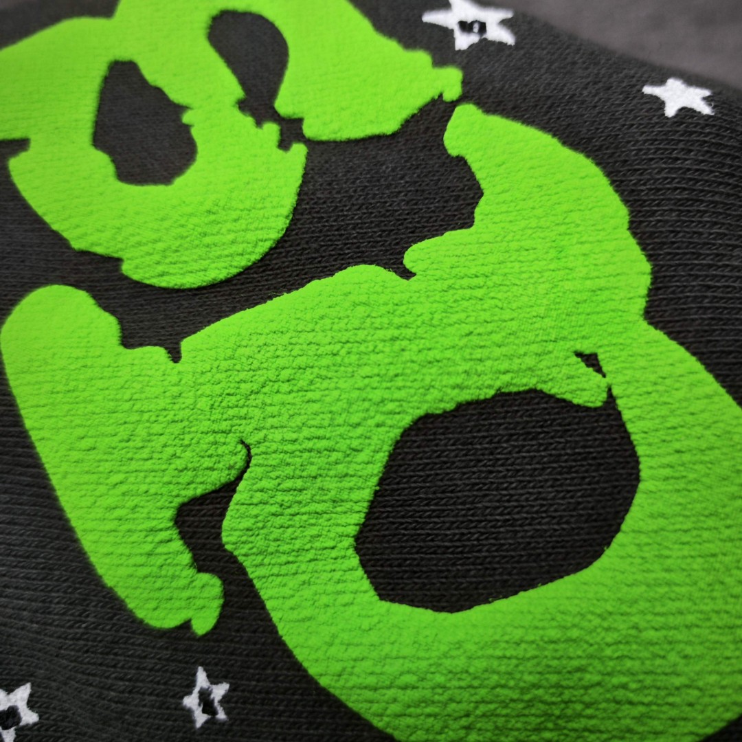 Sp5der 绿色Sp5der字母 星星印花 抽绳松紧腰束脚运动裤 休闲裤 长裤 裤子 灰色